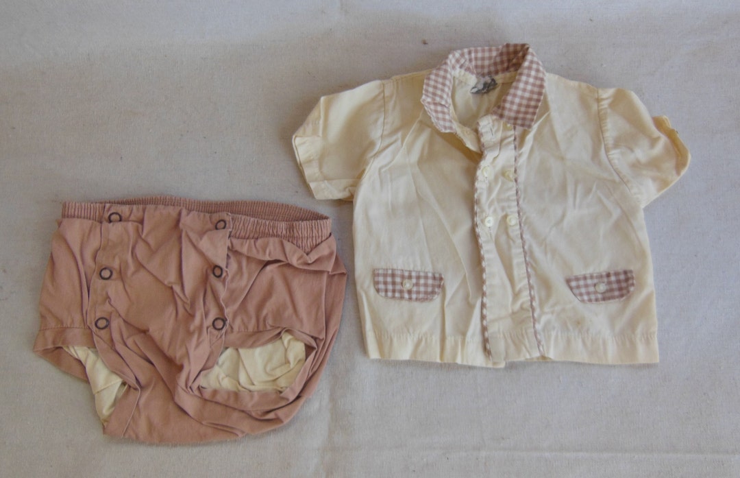 Antique Baby Clothes 2 Piece Set Brown Gingham Shirt Bloomers Etsy
