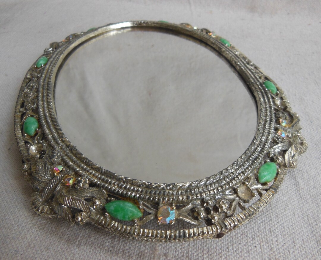 Vintage Dressing Table Vanity Dresser Mirror Tray Filigree Jewel