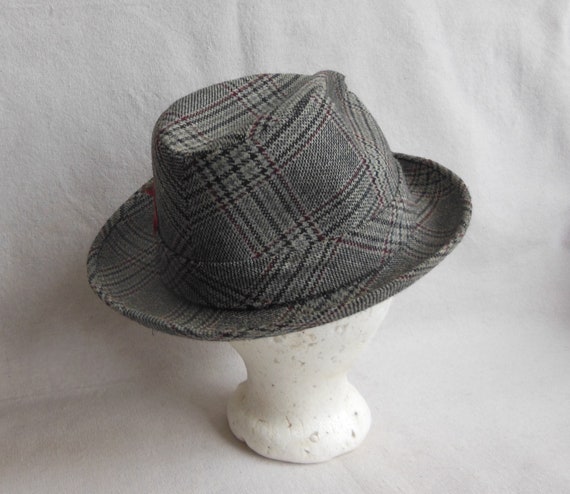 Vintage Dobbs Fedora Wool Tweed Blue Plaid Unisex… - image 7