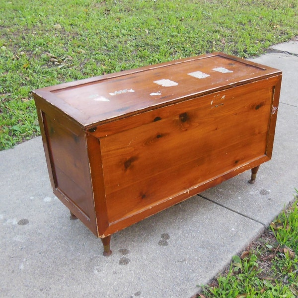 Vintage Mid Century Cedar Chest Toy Chest Wood Bench 1950s Taper Leg Storage Box Wooden Trunk