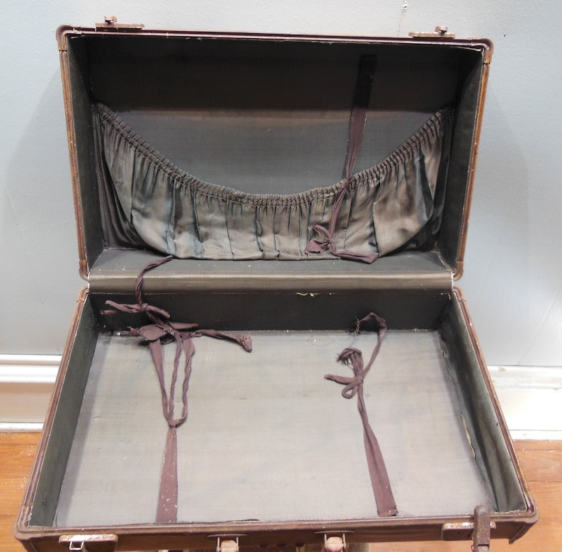 Antique Suitcase Brown Tan Hard Shell Lugggage
