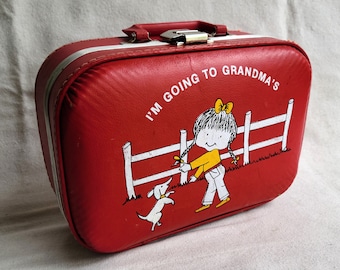 Vintage Childs Suitcase I'm Going To Grandmas Red Kids Retro Travel Overnight Weekend Luggage Grandchildren Grandmother Gift