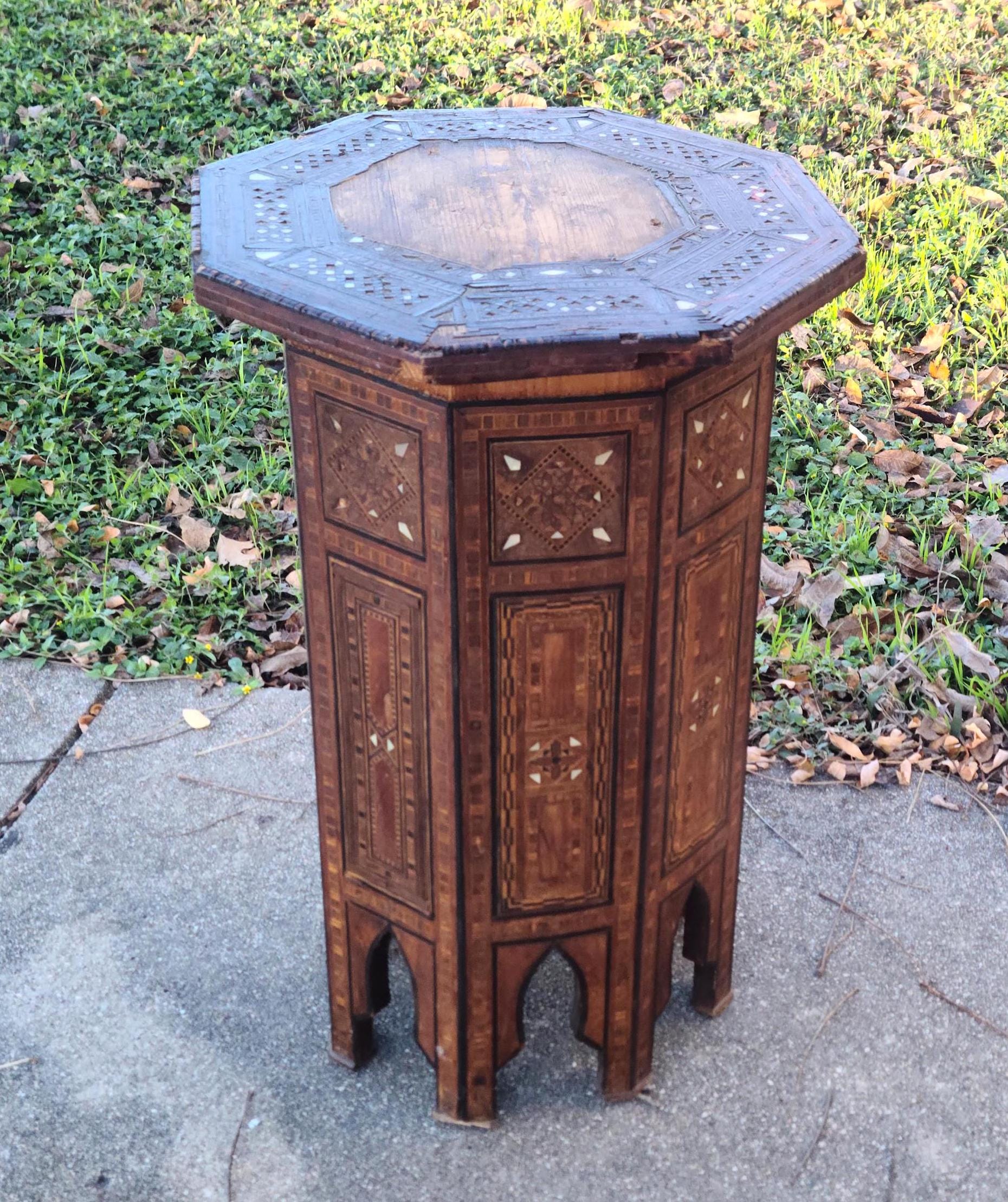 Antique Moorish Inlaid Wood Side Table Mother of Pearl Mosaic - Etsy