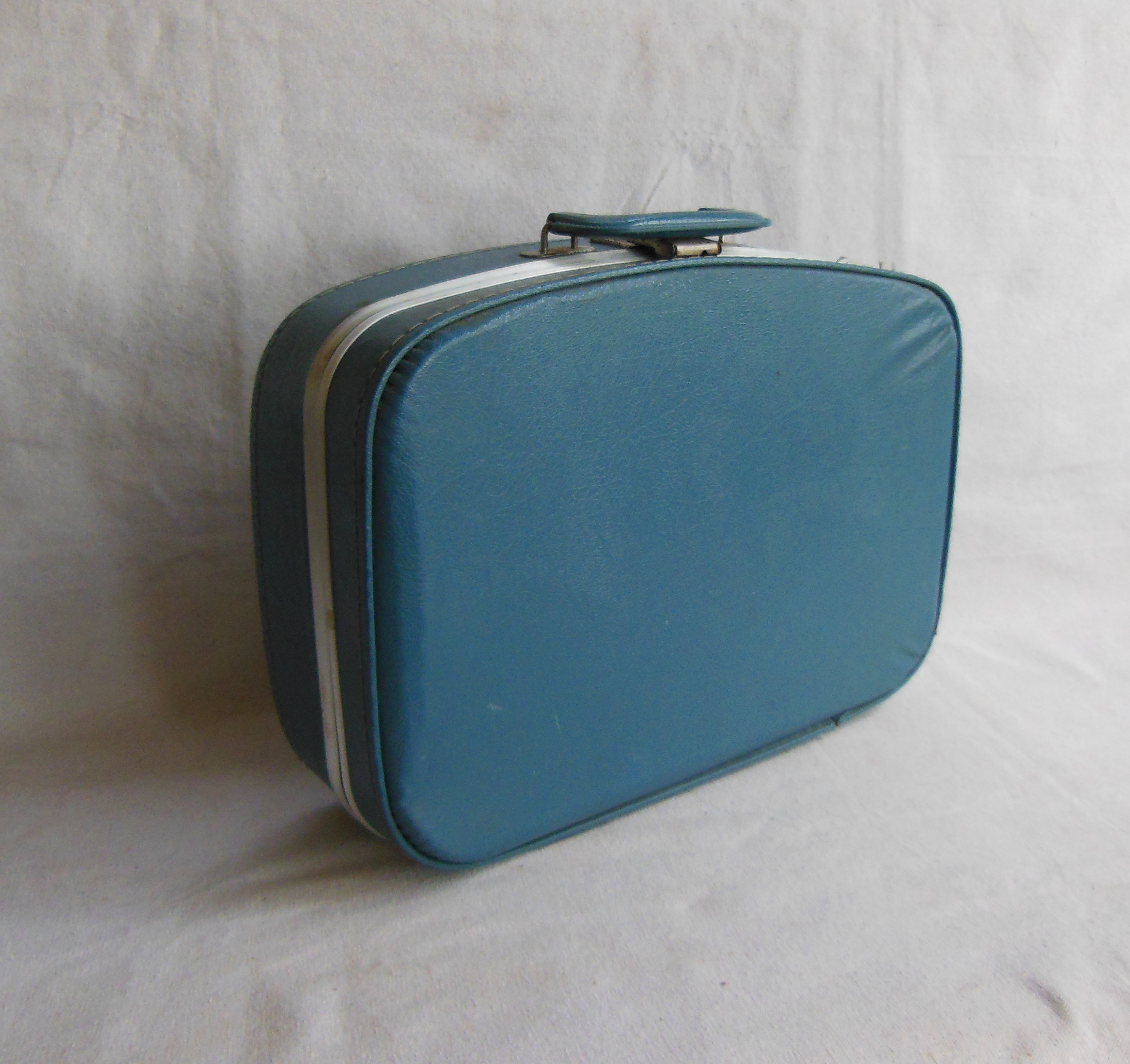 Vacationer Mid Century Hand painted Luggage Suitcase Travel Bag Flowers Blue