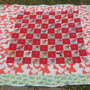 Antique 1930s Feed Sack Quilt 1970s Fabric Border image 5