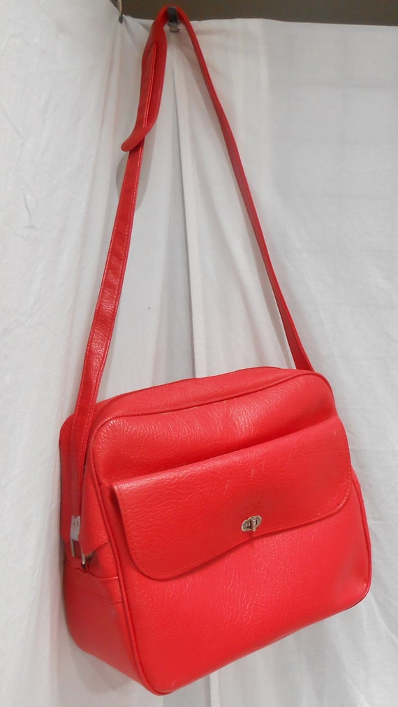 Vintage Travel Luggage Red Faux Leather 1970s Nau… - image 5