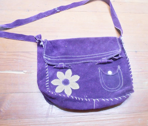 Vintage Handmade Purple Suede Purse Shoulder Bag … - image 1