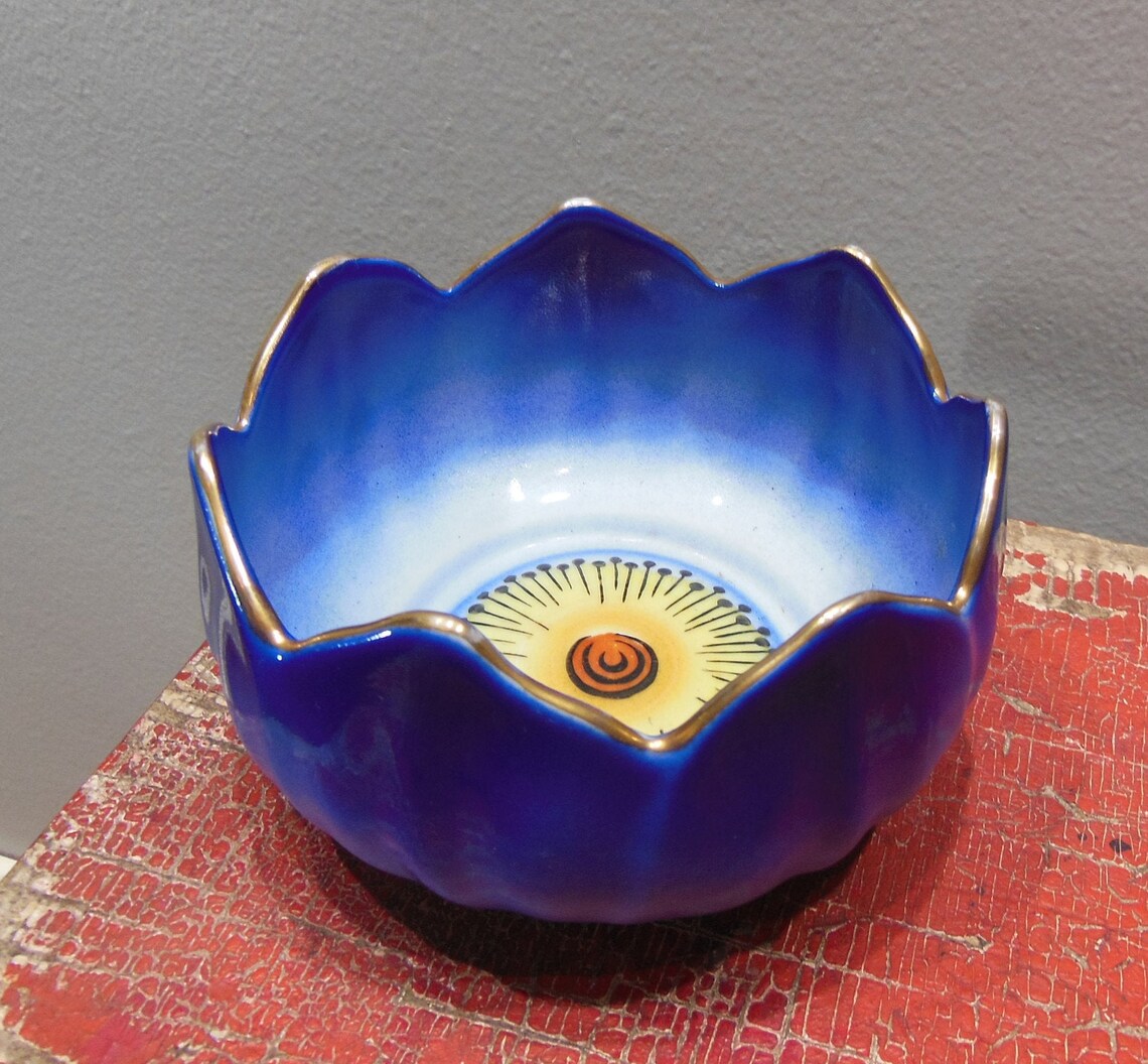 Antique Handpainted Noritake Lotus Japanese Dish Flo Blue Bowl Etsy