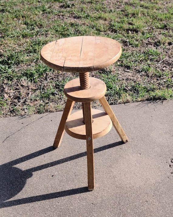 Vintage Pine Wood Corkscrew Adjustable Stool - Etsy