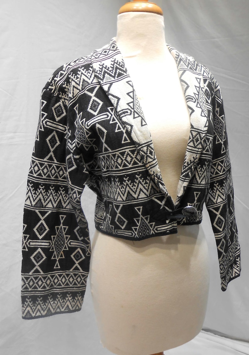 Ethnic Tribal Aztec Ethnic Cropped Boho Southwestern woven Jacket Bolero Blazer