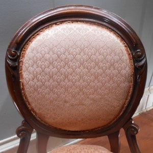 Antique Victorian 19th Century Parlor Chair Ladies Seating Mahogany Wood Boudoir Upholstered Round Back Decorative Accent Entryway Desk image 9