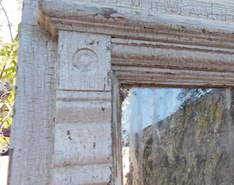 Antique Solid Wood Door Victorian Dentil Carved Molding Architectural Salvage Restoration Renovation Chippy White Paint Farmhouse Cottage