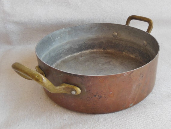 Farmhouse Antique Brass Sauce Pan or Pot, Iron Handle