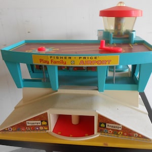 Vintage Fisher Price Airport Control Tower Runway Lobby 1972 Plastic Toy Airport No Little People Used Condition Pretend Play Kid Toddler image 3