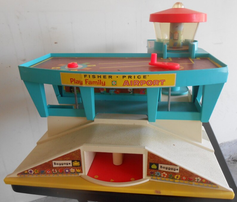 Vintage Fisher Price Airport Control Tower Runway Lobby 1972 Plastic Toy Airport No Little People Used Condition Pretend Play Kid Toddler image 3