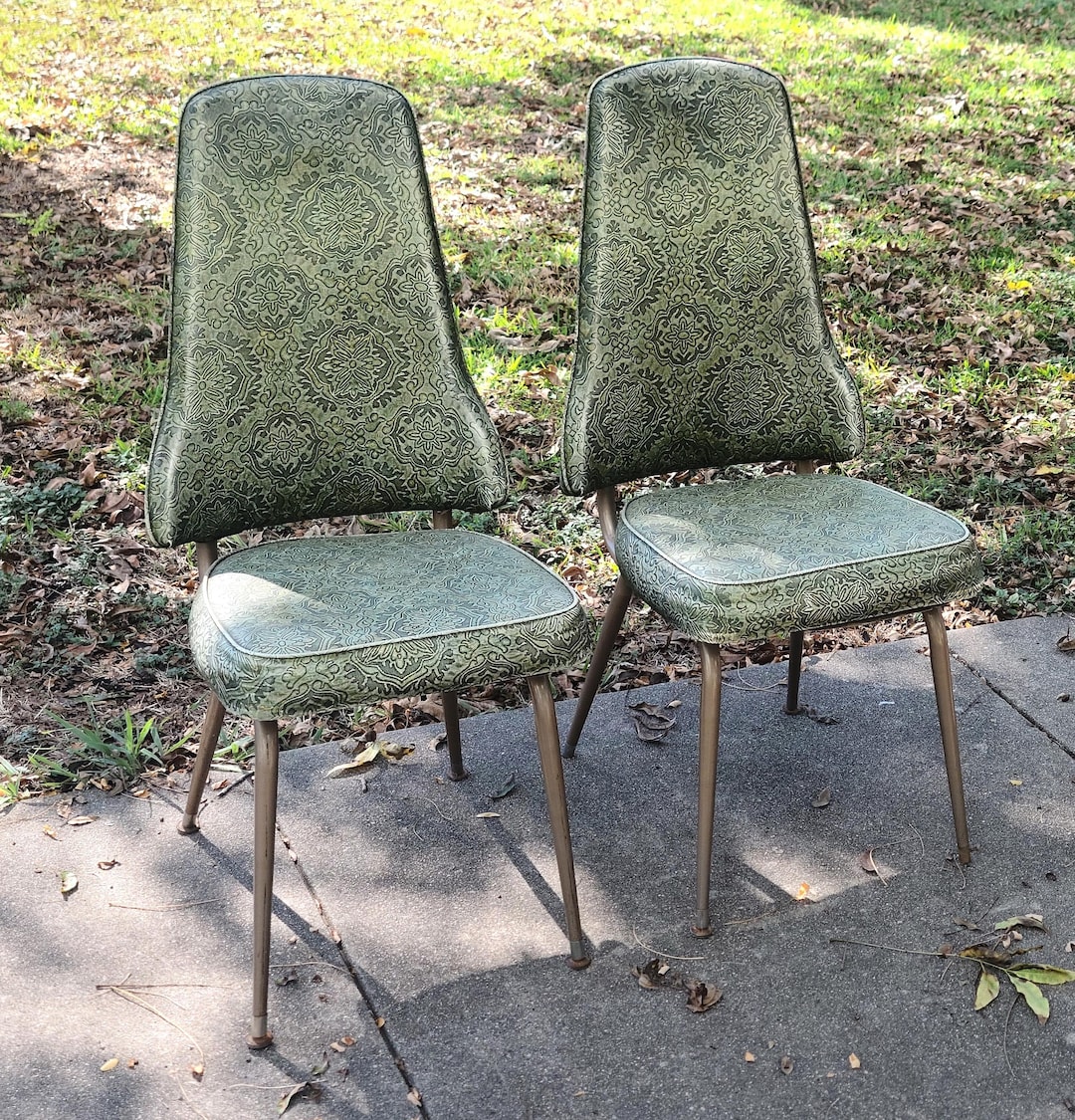 Vintage MCM Pair of 1960s Dinette Kitchen Chairs Green Vinyl Good Conditions Strong Sturdy Retro Chairs Etsy