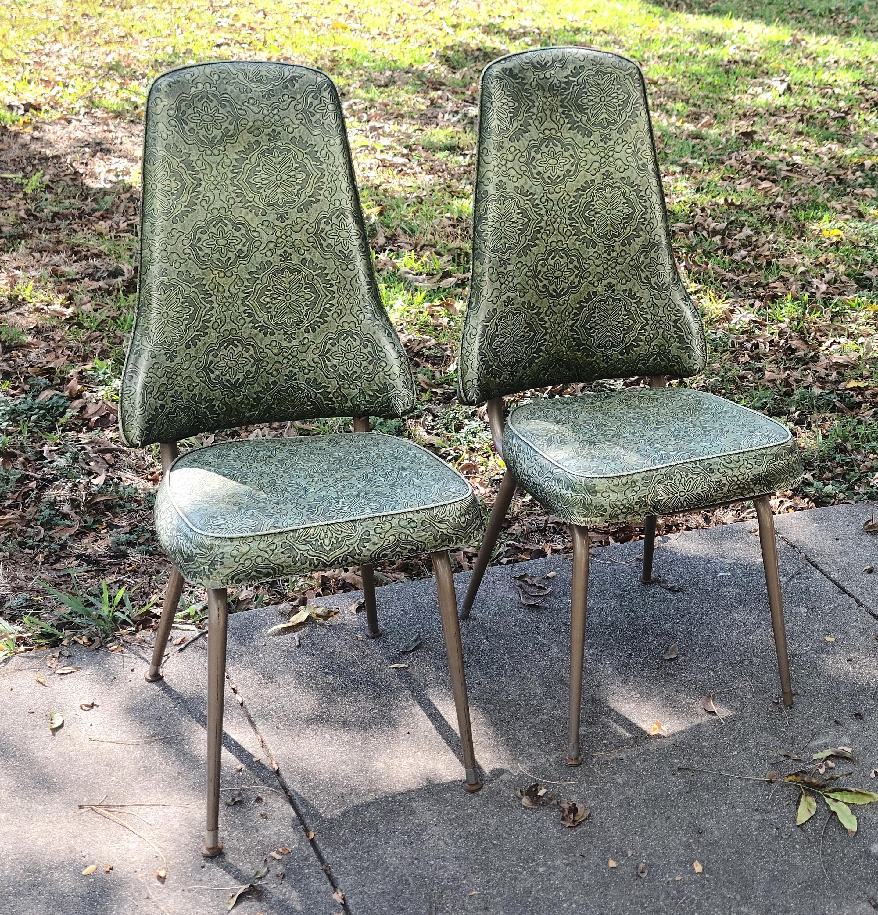 Vintage 1960s Green Vinyl Kitchen Chairs: MCM Dinette Set - Pair