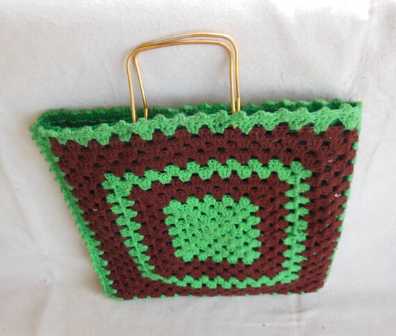 Vintage Handmade Granny Square Boho Tote Bag Line… - image 10