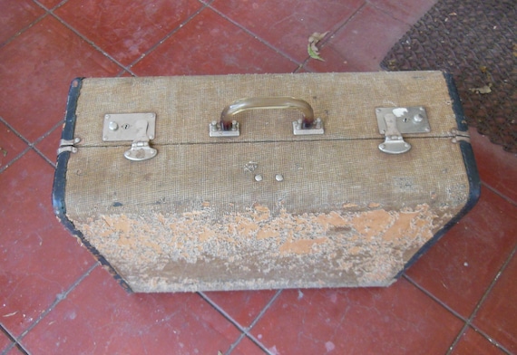 Vintage Wood Shell Tweed Suitcase 1940s Luggage L… - image 6