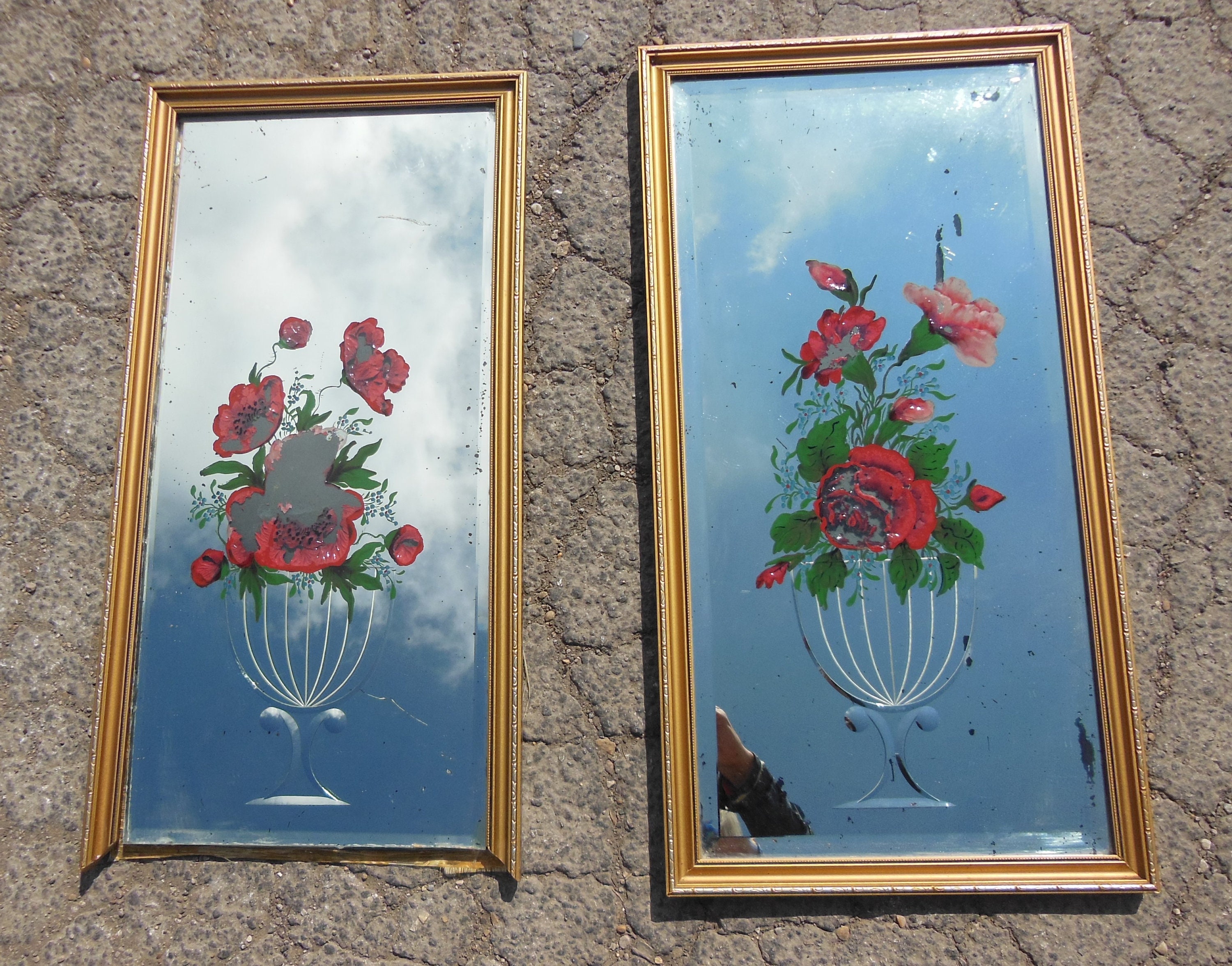 Vintage Victorian Reverse Painted Flower Mirror - Etsy
