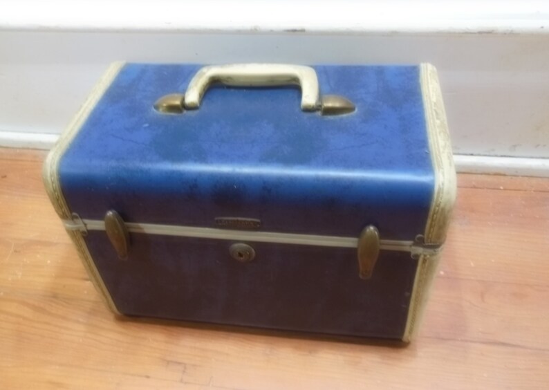 Vintage Blue Samsonite Train Case Marbled Admiral Blue Small Etsy