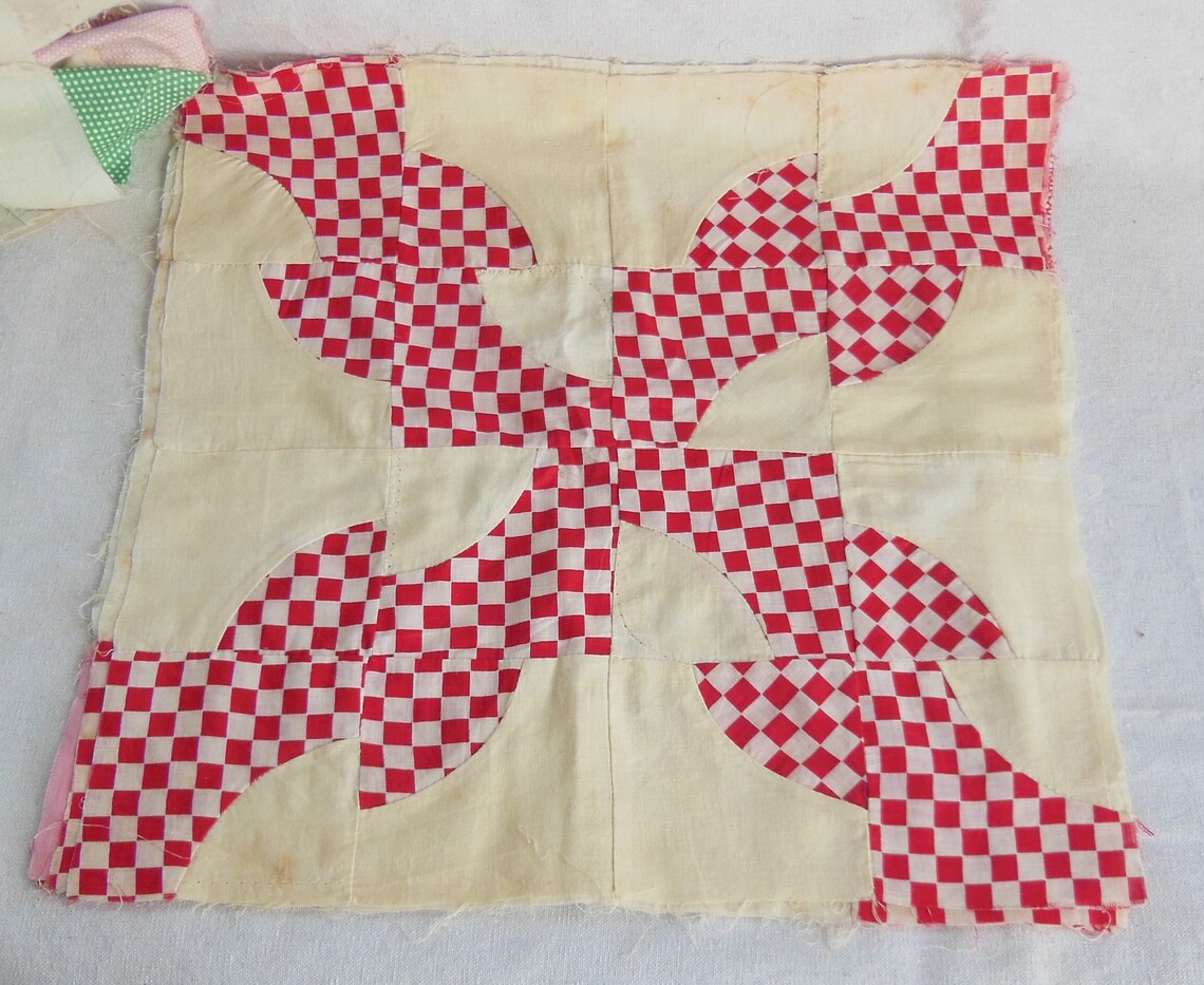 Antique Quilt Squares Hand Pieced Stitched Drunkards Path Hand Etsy