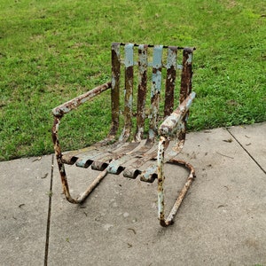 Vintage Cantilever Metal Industrial Lawn Chair Layers of Chippy Paint Yard Art Garden Porch Patio Decor image 7