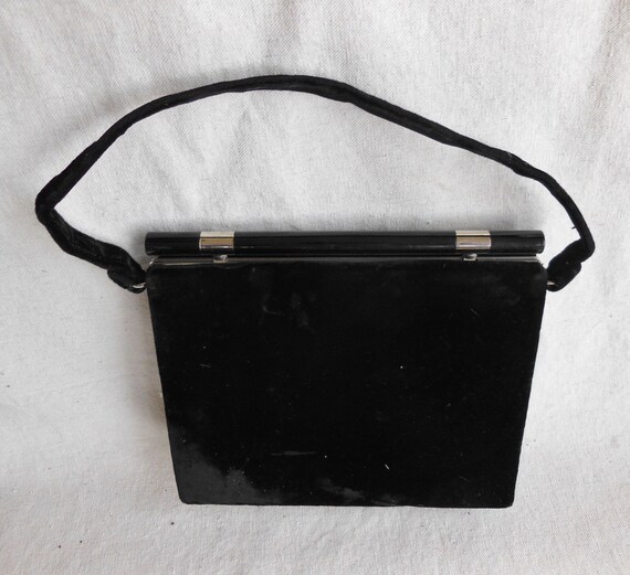 Vintage Black Velvet Purse Bakelite Handle Made b… - image 4