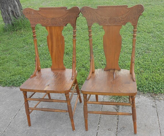 Antique Pressed Back Pair Of Oak Wood Chairs Solid And Sturdy Etsy image 0 - Antique Pressed Back Pair Of Oak Wood Chairs Solid And Sturdy Etsy