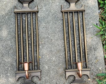Vintage Burwood Pair of Wall Sconce Faux Wood and Copper