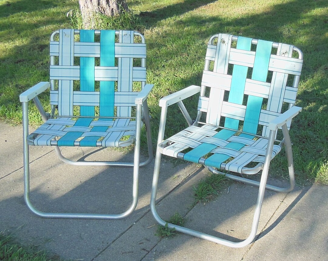 Vintage Folding Lawn Chairs Pair of Aluminum Frame bed Fold up Lawn