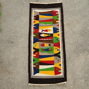 Handmade Woven Wood Rug Fish Design Tapestry Wall Art