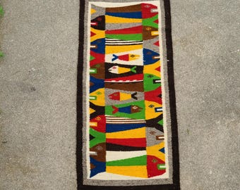 Handmade Woven Wood Rug Fish Design Tapestry Wall Art