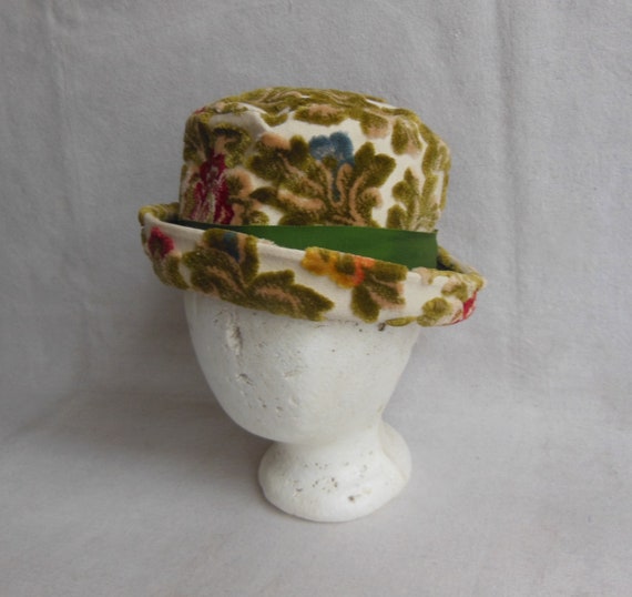 Vintage Textured Velvet Brocade Bowler Hat Bucket… - image 2