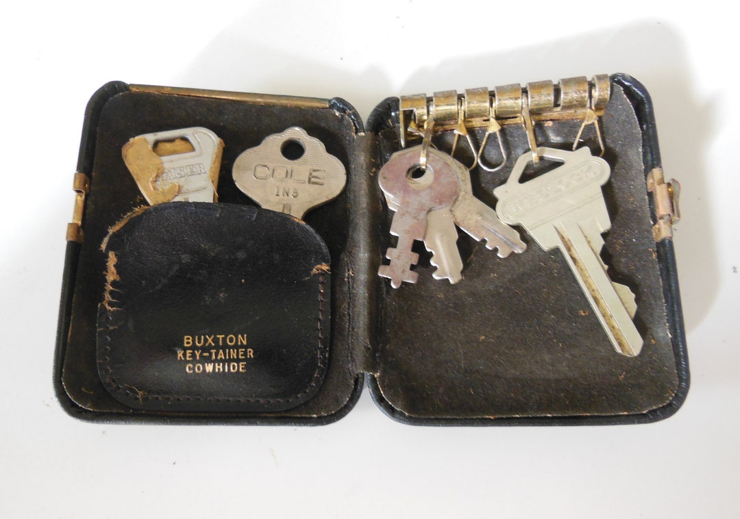 Vintage Buxton Key Tainer Cowhide Hard Shell Leather Key Holder Case ...