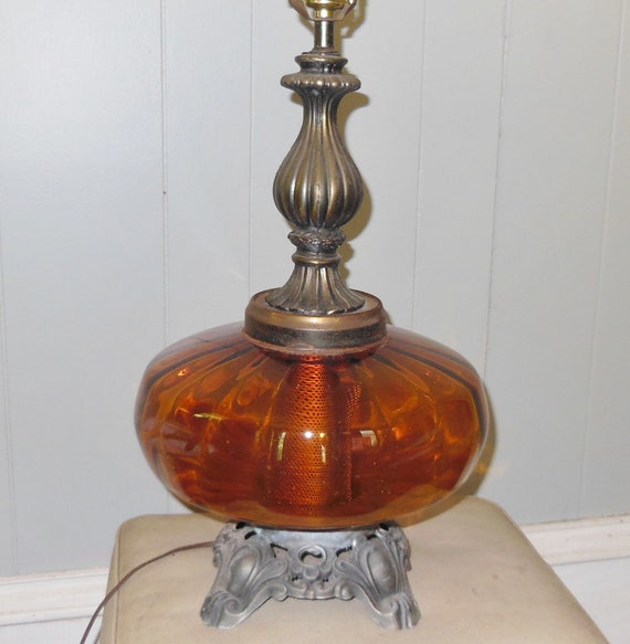 Vintage 1960s Gold Amber Table Lamp Retro Living Room Lighting