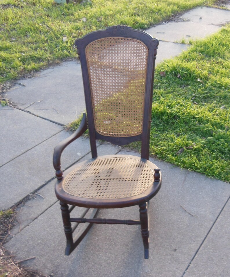Antique Hand Caned Rocking Chair Project Chair Wood Wooden Etsy