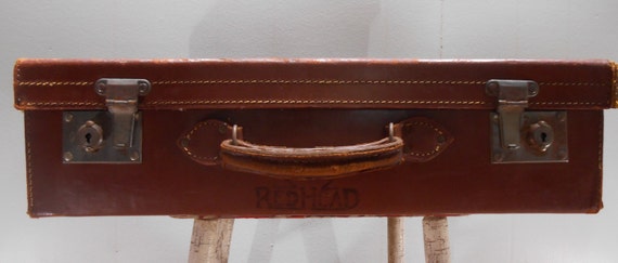 Antique Leather Suitcase Traincase Luggage Vintag… - image 8