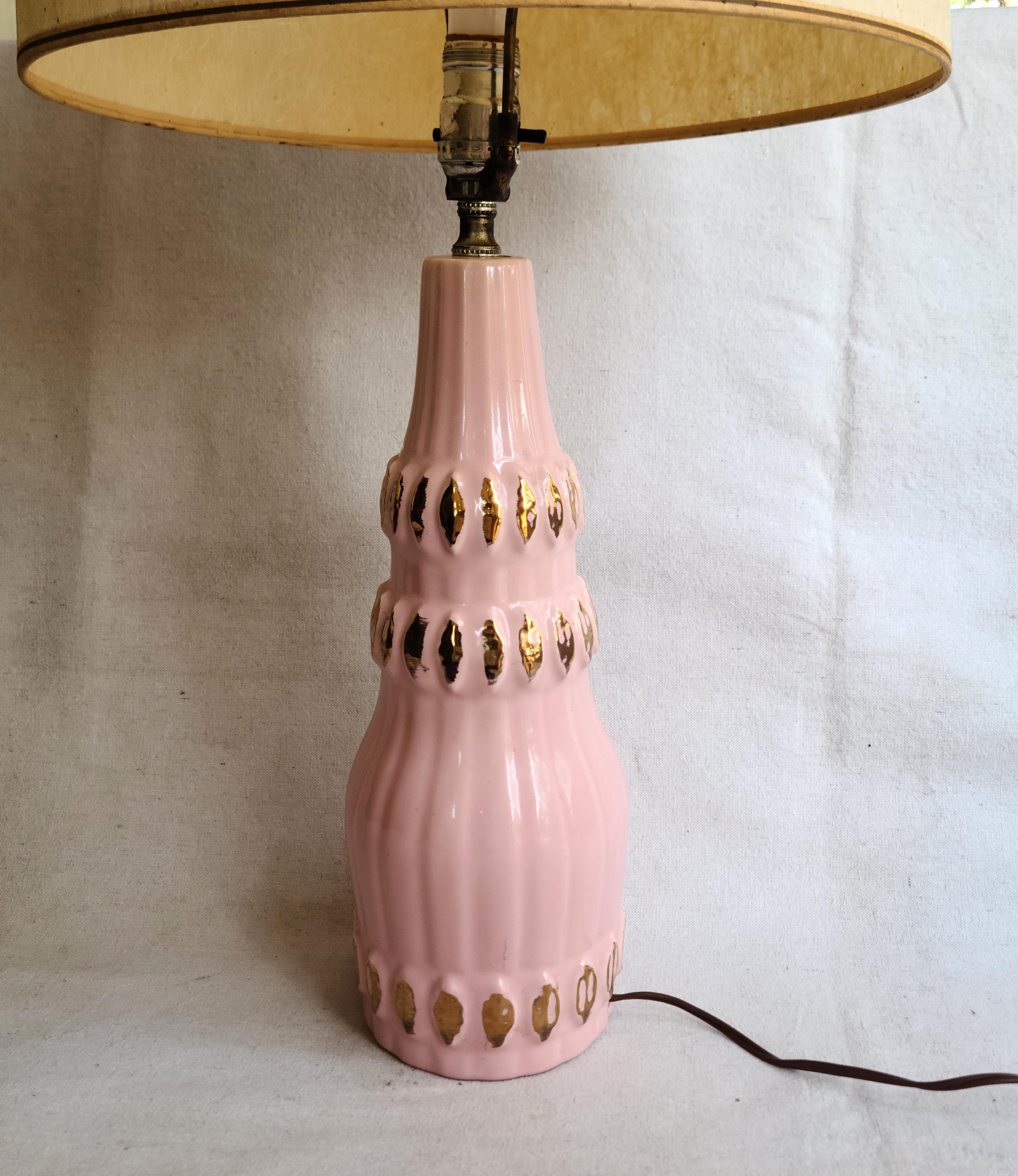 Vintage Howard Kron Mid Century Modern Pink Gold Ceramic Lamp