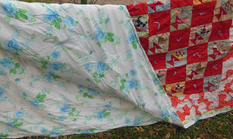 Antique 1930s Feed Sack Quilt 1970s Fabric Border image 7