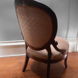 Antique Victorian 19th Century Parlor Chair Ladies Seating Mahogany Wood Boudoir Upholstered Round Back Decorative Accent Entryway Desk image 7
