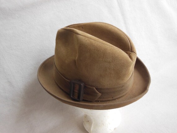 Vintage Dobbs Tan Suede Fedora Gangsta Mafioso Ch… - image 4