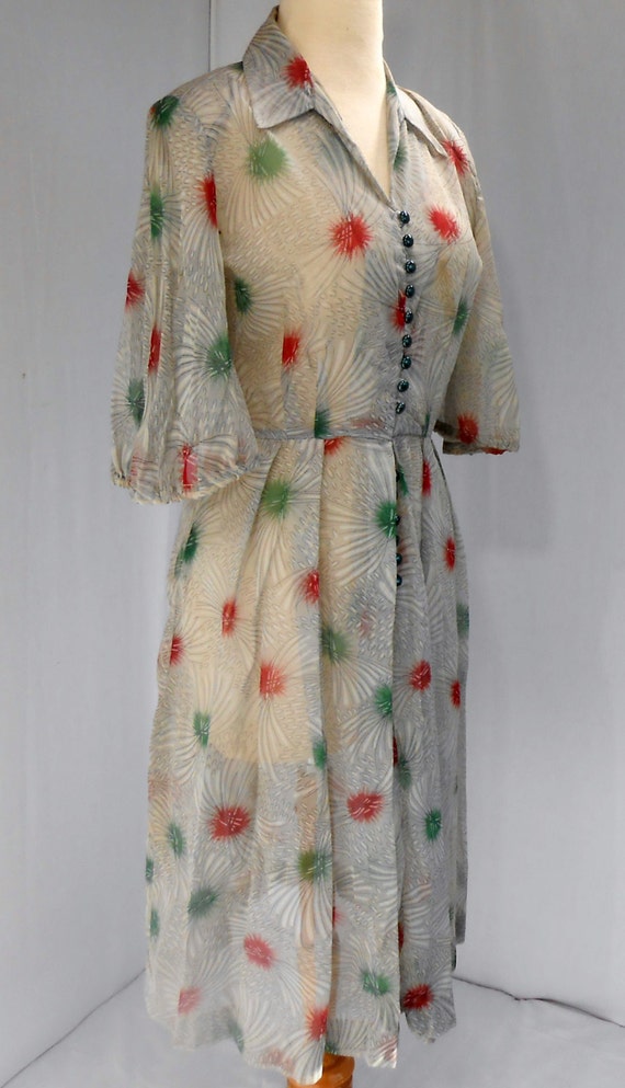Antique Handmade Dress Sheer Rayon Gray Many Tiny… - image 2