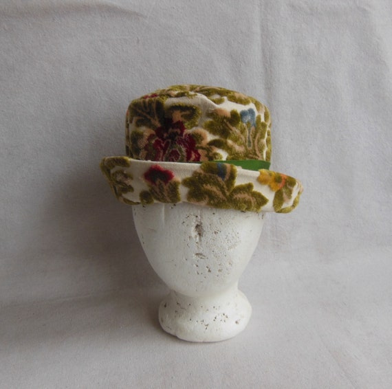 Vintage Textured Velvet Brocade Bowler Hat Bucket… - image 1