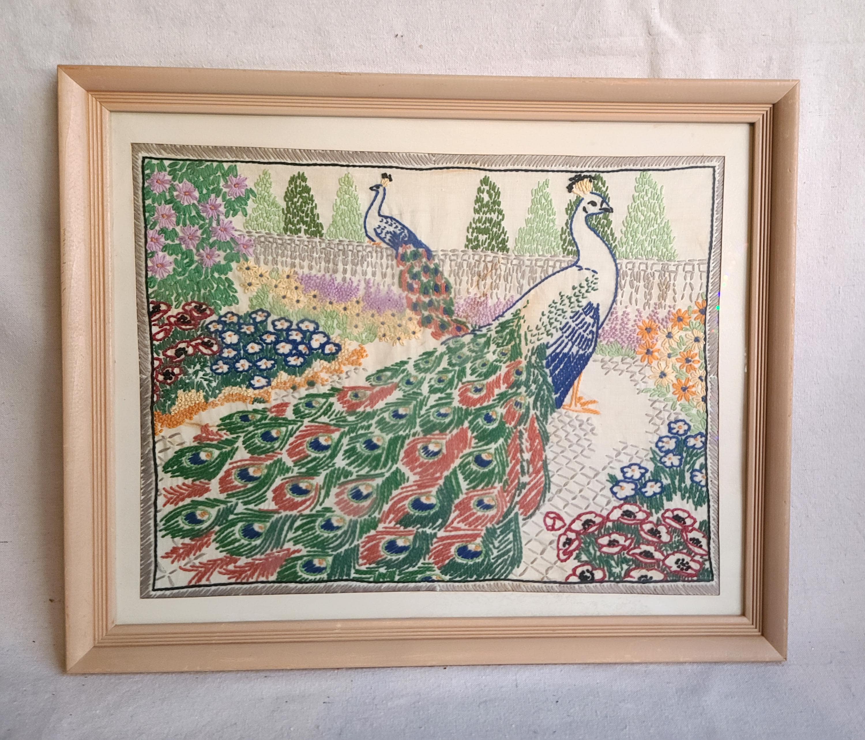 Vintage Peacock Hand Embroidered Art (18x22) - Etsy