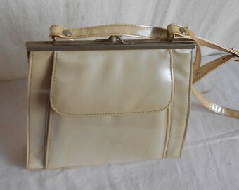 Vintage Vinyl Handbag from the 1960s Groovy Right? Cross Body White Purse Shoulder Bad Hippie Era Cream Color Plastic Bag Boho Long Handle