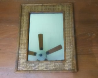 Vintage Bamboo Woven Rattan Wicker Cane Mirror Boho Bohemian Style 1970s Pier One Decor