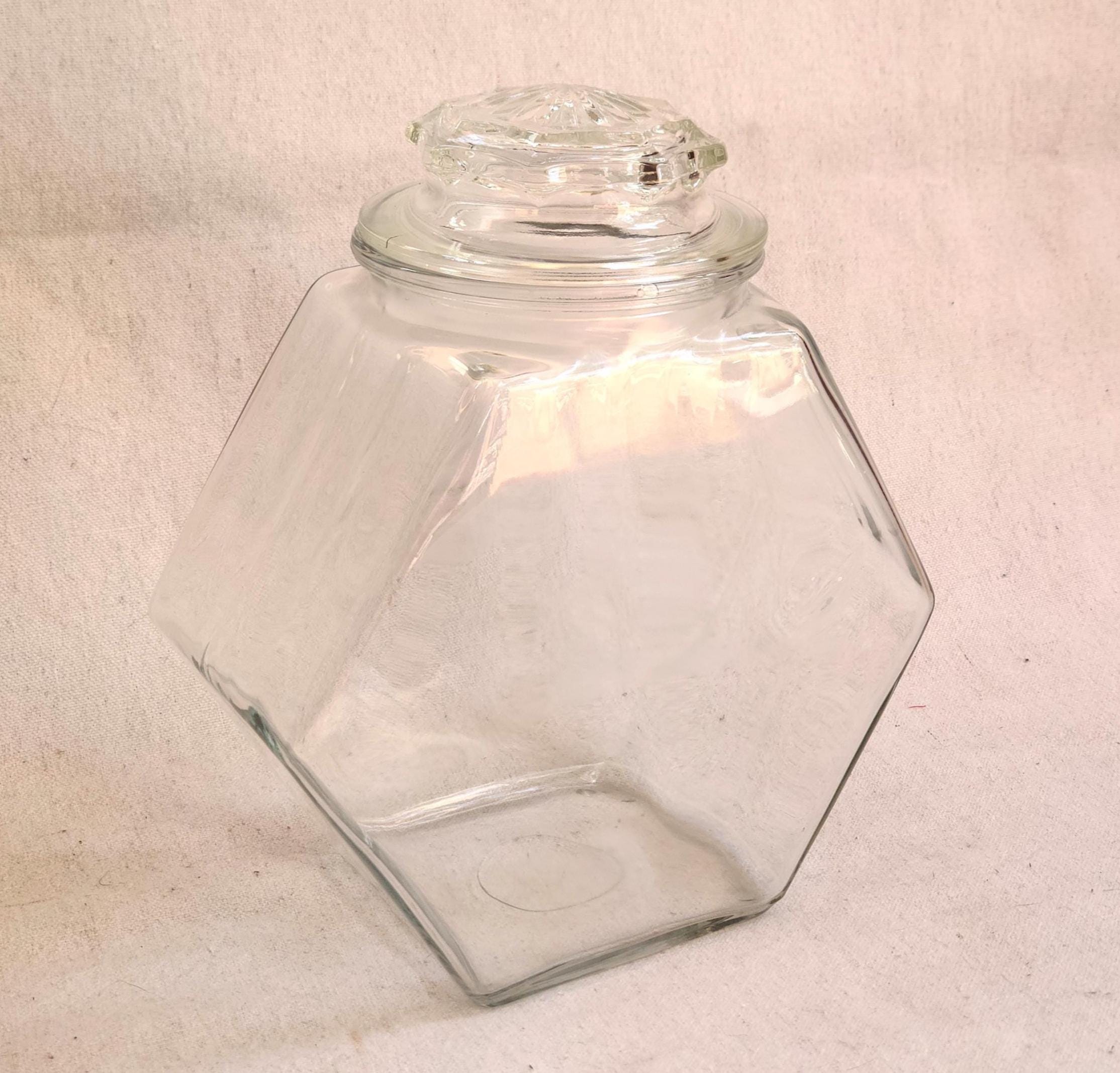 Glass Hexagon Canister Jar With Lid - Etsy