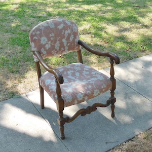 Antique Wood Arm Chair Parlor Chair Arts and Crafts Side Chair Lounge Chair Walnut Wood Seating Upholstered Seating Boho Farmhouse Cottage