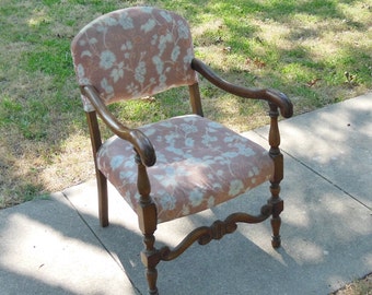 Antique Wood Arm Chair Parlor Chair Arts and Crafts Side Chair Lounge Chair Walnut Wood Seating Upholstered Seating Boho Farmhouse Cottage